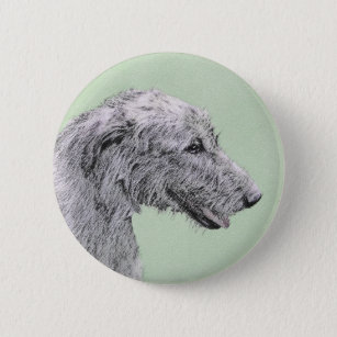 Irish Wolfhound Painting - Cute Original Dog Art Button