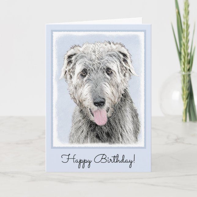 Irish Wolfhound Painting - Cute Original Dog Art Card (Front)