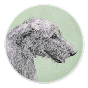 Irish Wolfhound Painting - Cute Original Dog Art Ceramic Knob
