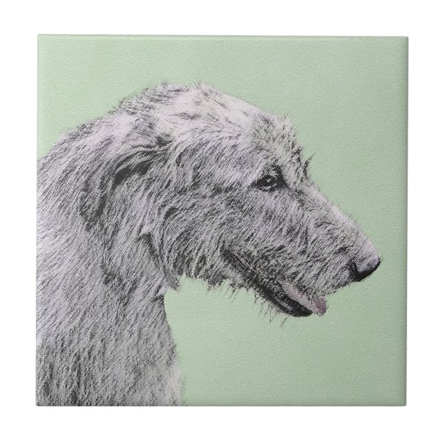 Irish Wolfhound Painting - Cute Original Dog Art Ceramic Tile (Front)