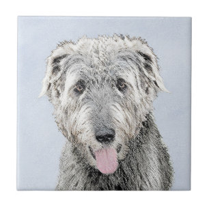 Irish Wolfhound Painting - Cute Original Dog Art Ceramic Tile