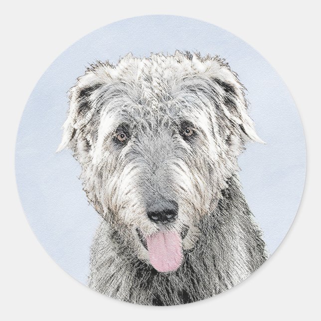 Irish Wolfhound Painting - Cute Original Dog Art Classic Round Sticker (Front)