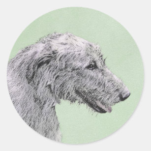 Irish Wolfhound Painting - Cute Original Dog Art Classic Round Sticker