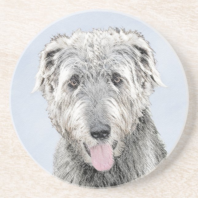 Irish Wolfhound Painting - Cute Original Dog Art Coaster (Front)