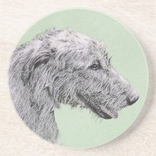 Irish Wolfhound Painting - Cute Original Dog Art Coaster