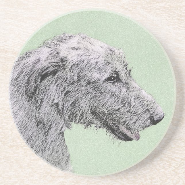 Irish Wolfhound Painting - Cute Original Dog Art Coaster (Front)
