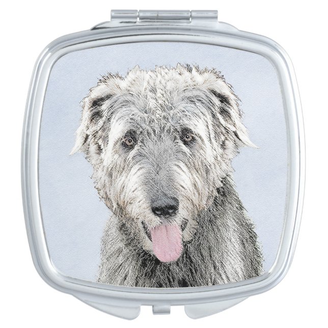 Irish Wolfhound Painting - Cute Original Dog Art Compact Mirror (Front)