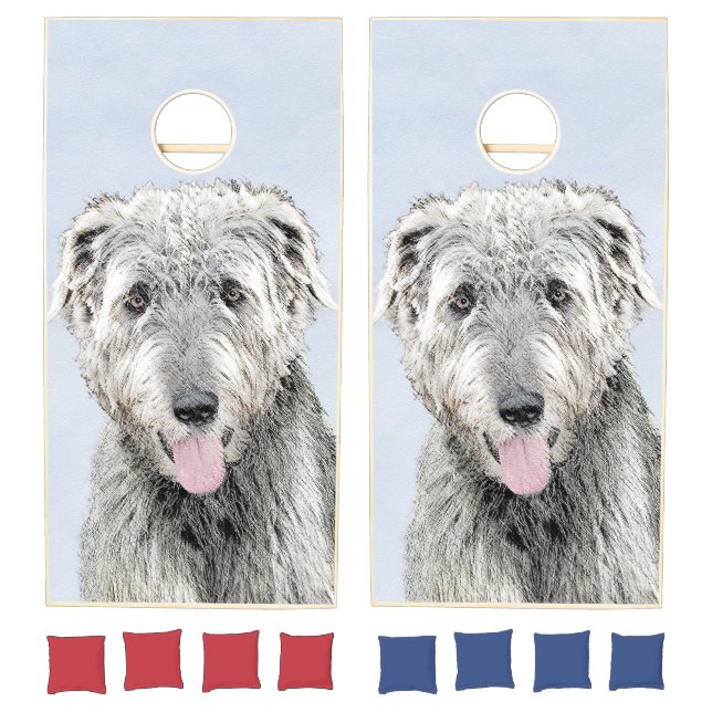 Irish Wolfhound Painting - Cute Original Dog Art Cornhole Set (Set)