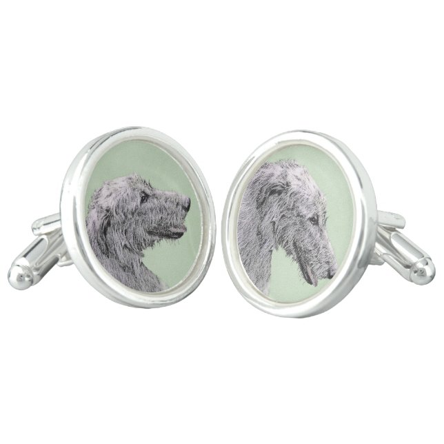 Irish Wolfhound Painting - Cute Original Dog Art Cufflinks (Angled)