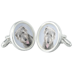 Irish Wolfhound Painting - Cute Original Dog Art Cufflinks