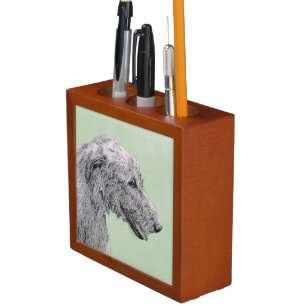 Irish Wolfhound Painting - Cute Original Dog Art Desk Organizer