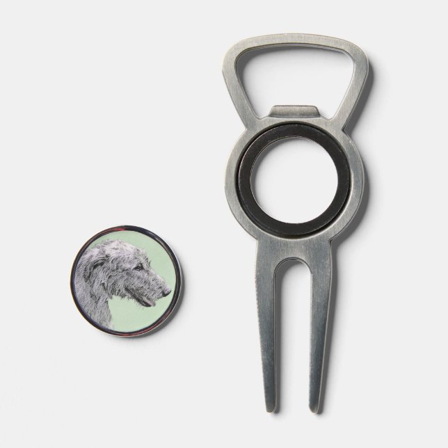 Irish Wolfhound Painting - Cute Original Dog Art Divot Tool (Front (Open))