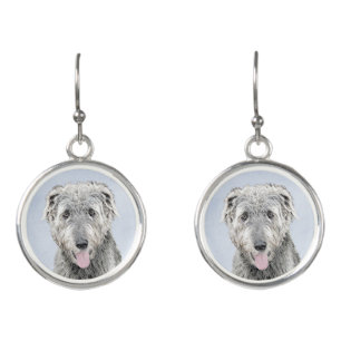 Irish Wolfhound Painting - Cute Original Dog Art Earrings