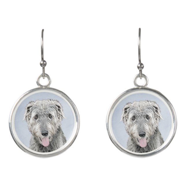 Irish Wolfhound Painting - Cute Original Dog Art Earrings (Front)