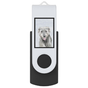 Irish Wolfhound Painting - Cute Original Dog Art Flash Drive