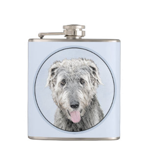 Irish Wolfhound Painting - Cute Original Dog Art Flask