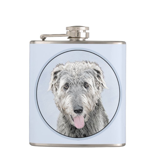 Irish Wolfhound Painting - Cute Original Dog Art Flask (Front)
