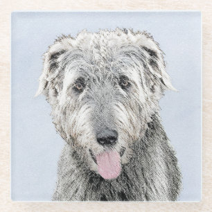 Irish Wolfhound Painting - Cute Original Dog Art Glass Coaster