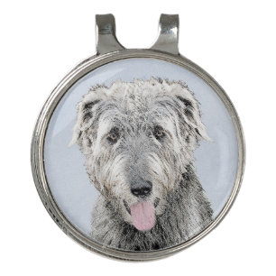 Irish Wolfhound Painting - Cute Original Dog Art Golf Hat Clip