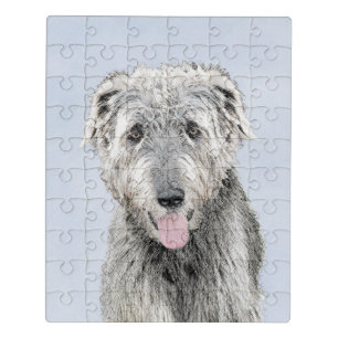 Irish Wolfhound Painting - Cute Original Dog Art Jigsaw Puzzle