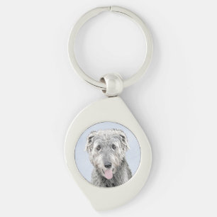 Irish Wolfhound Painting - Cute Original Dog Art Keychain