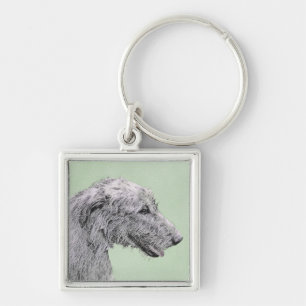 Irish Wolfhound Painting - Cute Original Dog Art Keychain