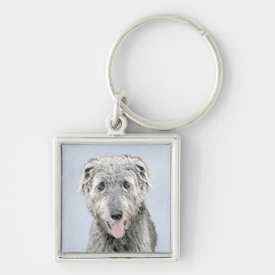 Irish Wolfhound Painting - Cute Original Dog Art Keychain
