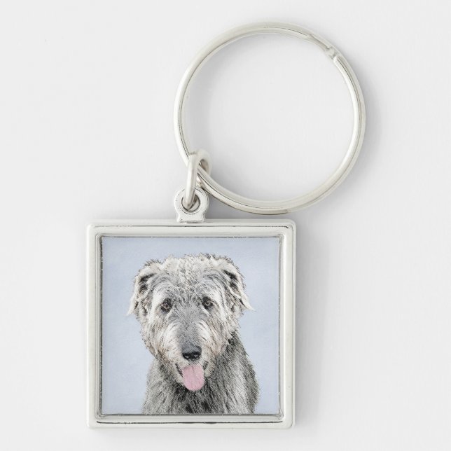 Irish Wolfhound Painting - Cute Original Dog Art Keychain (Front)