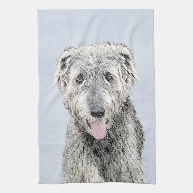 Irish Wolfhound Painting - Cute Original Dog Art Kitchen Towel (Vertical)