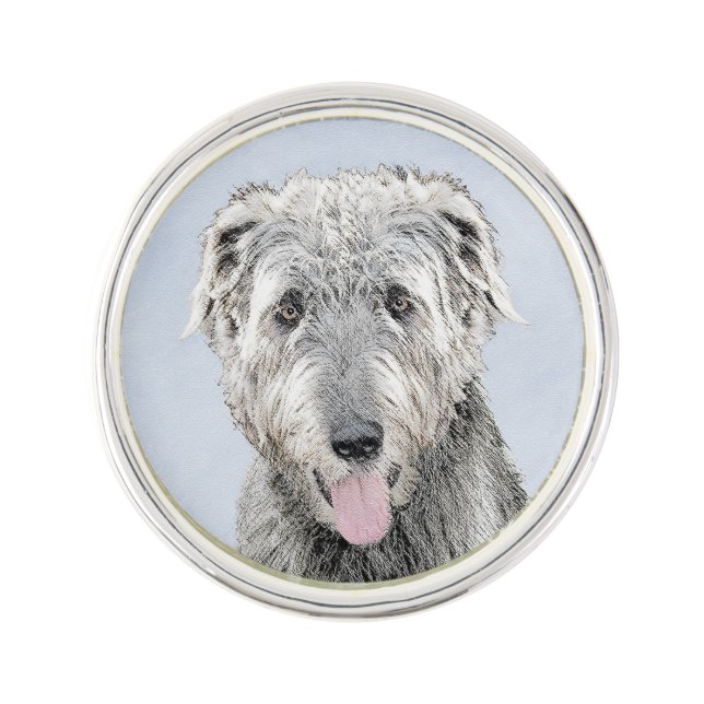 Irish Wolfhound Painting - Cute Original Dog Art Lapel Pin (Front)