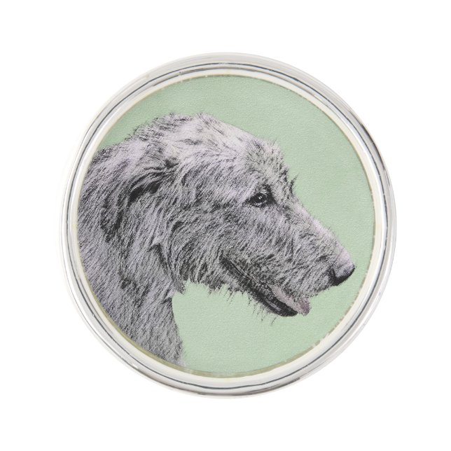 Irish Wolfhound Painting - Cute Original Dog Art Lapel Pin (Front)