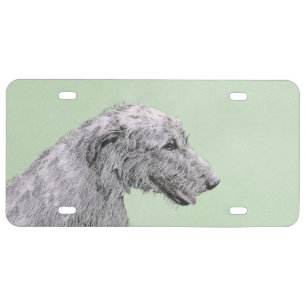 Irish Wolfhound Painting - Cute Original Dog Art License Plate