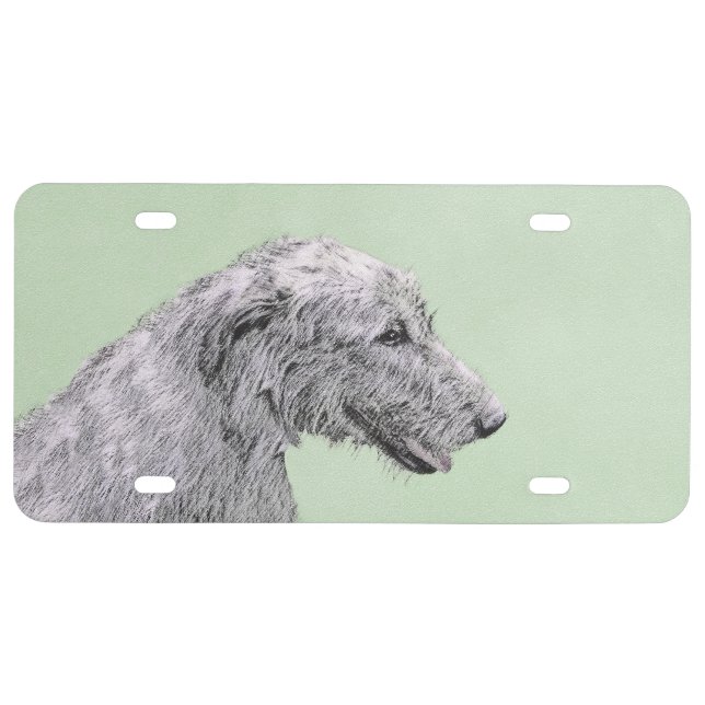 Irish Wolfhound Painting - Cute Original Dog Art License Plate (Front)