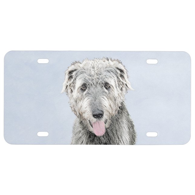 Irish Wolfhound Painting - Cute Original Dog Art License Plate (Front)