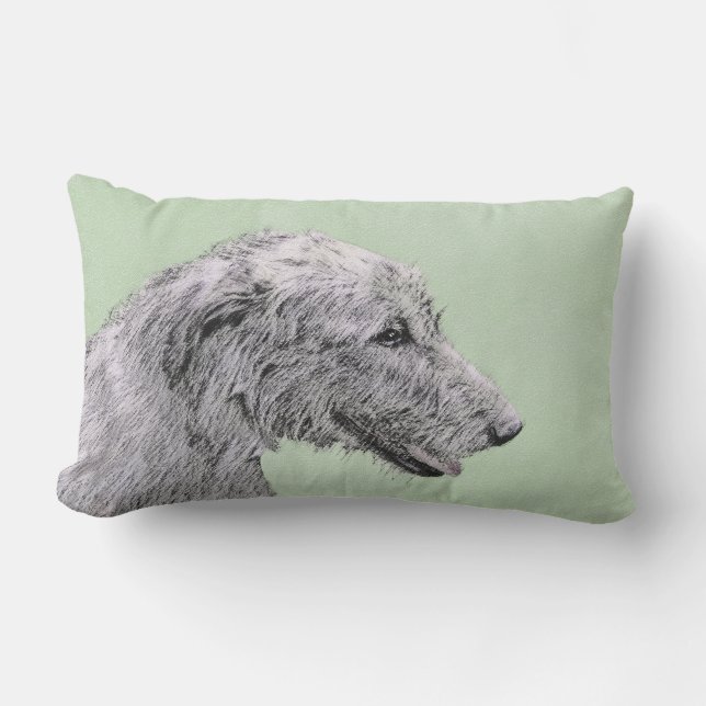 Irish Wolfhound Painting - Cute Original Dog Art Lumbar Pillow (Front)