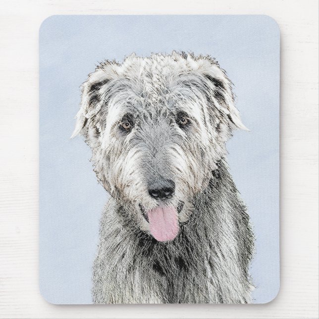Irish Wolfhound Painting - Cute Original Dog Art Mouse Pad (Front)