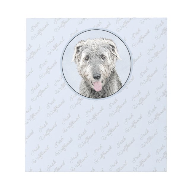 Irish Wolfhound Painting - Cute Original Dog Art Notepad (Front)