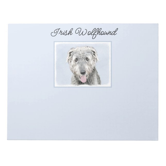 Irish Wolfhound Painting - Cute Original Dog Art Notepad (Front)