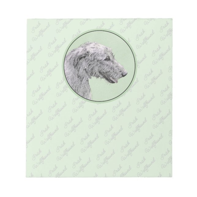 Irish Wolfhound Painting - Cute Original Dog Art Notepad (Front)