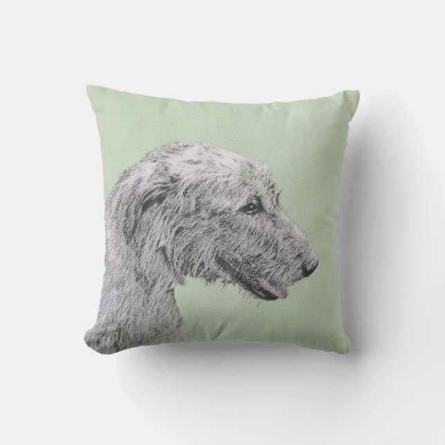 Irish Wolfhound Painting - Cute Original Dog Art Outdoor Pillow (Front)