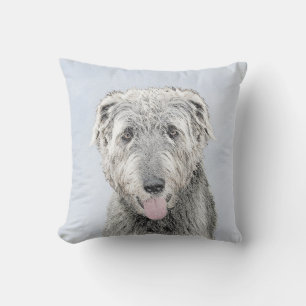 Irish Wolfhound Painting - Cute Original Dog Art Outdoor Pillow