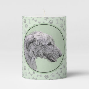 Irish Wolfhound Painting - Cute Original Dog Art Pillar Candle