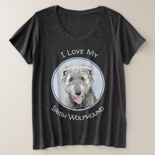 Irish Wolfhound Painting _ Cute Original Dog Art Plus Size T_Shirt