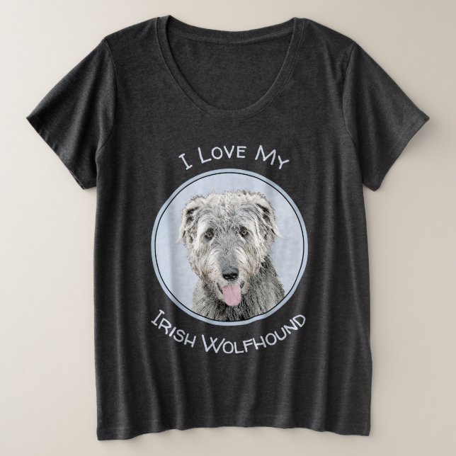 Irish Wolfhound Painting - Cute Original Dog Art Plus Size T-Shirt (Design Front)