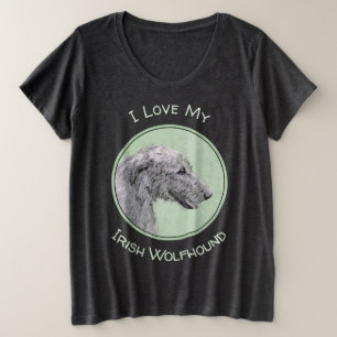 Irish Wolfhound Painting - Cute Original Dog Art Plus Size T-Shirt