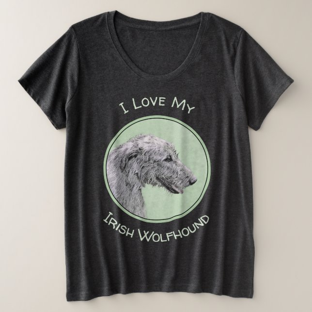 Irish Wolfhound Painting - Cute Original Dog Art Plus Size T-Shirt (Design Front)