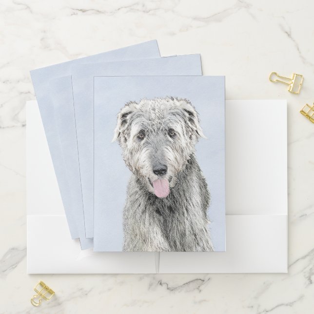 Irish Wolfhound Painting - Cute Original Dog Art Pocket Folder (In Situ)