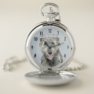 Irish Wolfhound Painting - Cute Original Dog Art Pocket Watch