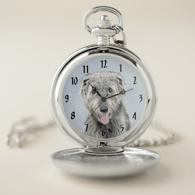 Irish Wolfhound Painting - Cute Original Dog Art Pocket Watch (Inside)
