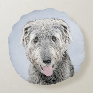 Irish Wolfhound Painting - Cute Original Dog Art Round Pillow